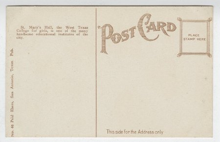 San Antonio, Texas. St. Mary's Hall. (back)