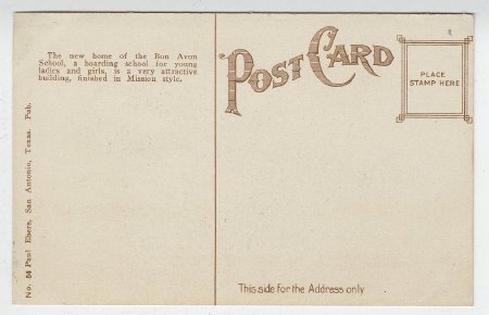 Bon Avon School. San Antonio, Texas.  (back)