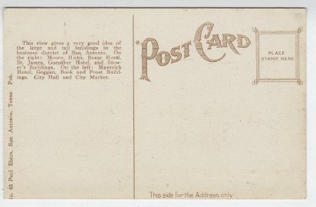 San Antonio, Texas. Birds-eye View of Houston Street. (back)