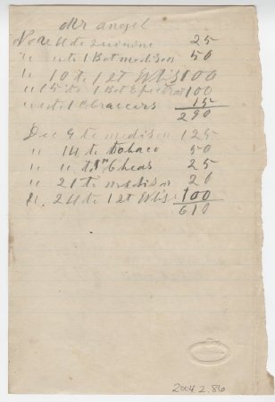 Bill for C.E. Angele, Oct. 12, 1881. (back)