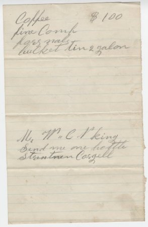 Note to W. C. N. King.