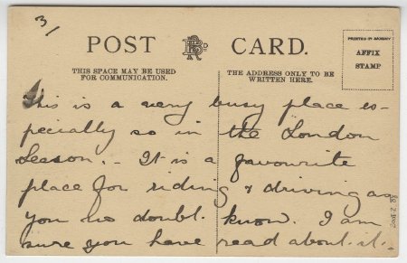 Hyde Park Corner, showing East Terrace Road, London (back)