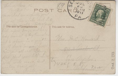 Bird's Eye View of Capitol and Post Office, Harrisburg, Pa. (back)