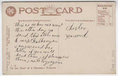 Winter Scene at Westlake Park, Los Angeles, Cal. (back)