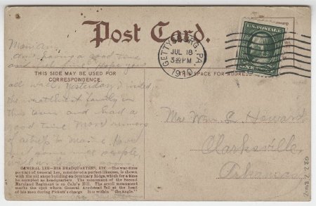 General Lee Headquarters, Gettysburg, Pa. (back)