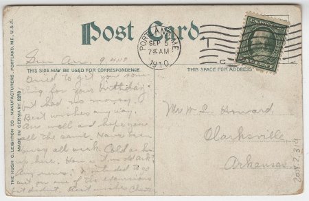 Portland, Me., Automobile Party at entrance to Riverton Park. (back)