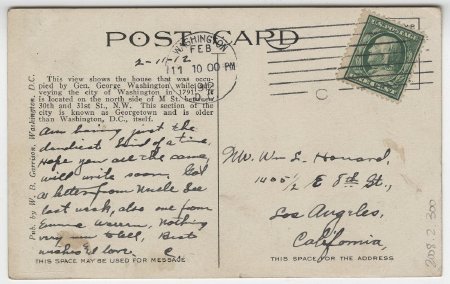 Gen. Geo. Washington's headquarters, City of Washington, D. C. (back)