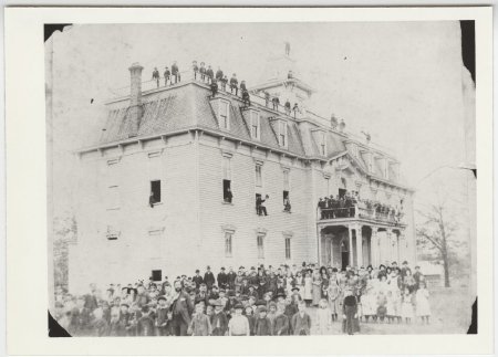 Old High School with students, Russellville, Ark.